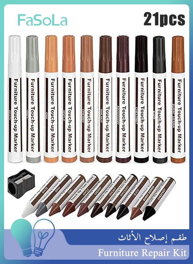 Fasola Furniture Repair Kit, 21 Pcs Wood Markers, Professional Scratch Repair Set for Cabinet and Table, Touch Up Pens and Wood Filler Sticks for Home Restoration, Effective Furniture Scratch Remover for DIY Maintenance (Brown) - Image 1